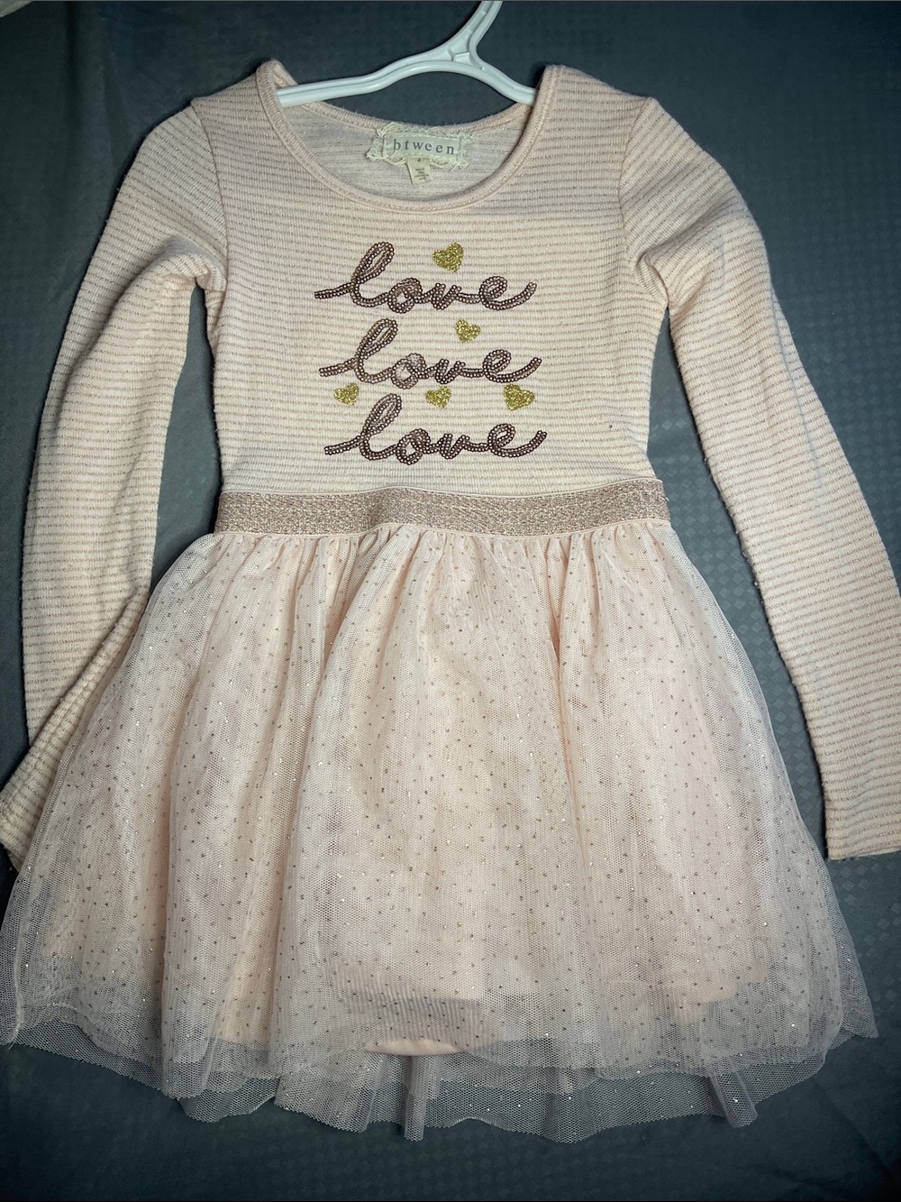 💰💕btween Pink Long-Sleeve 'Love' Tulle Skater Dress